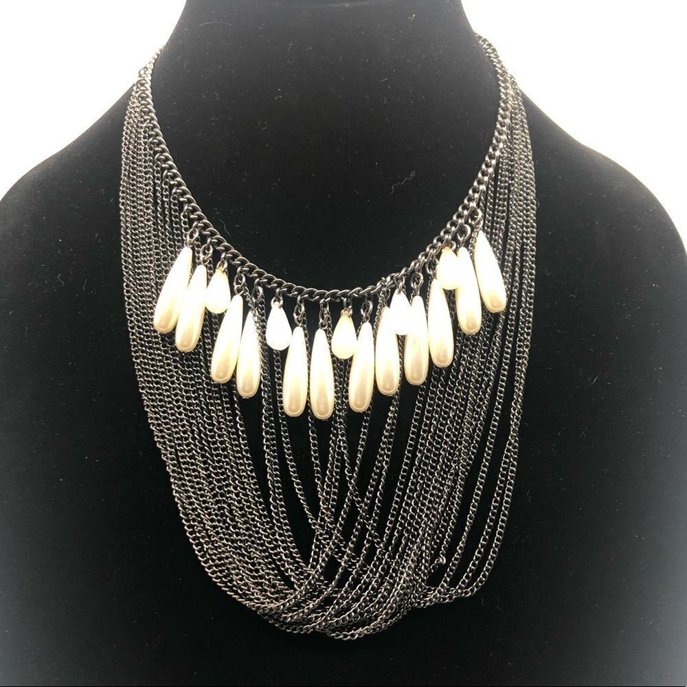 Express Multi Layered Chain w/Tear Drop FauxPearls